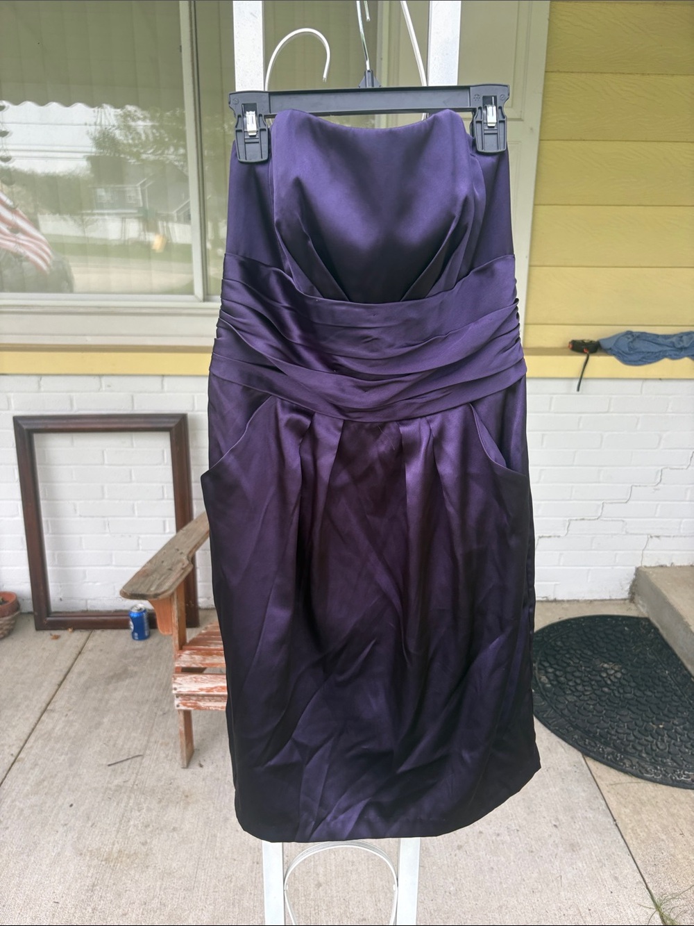 David's Bridal Strapless Deep Purple Satin Cocktail Dress
